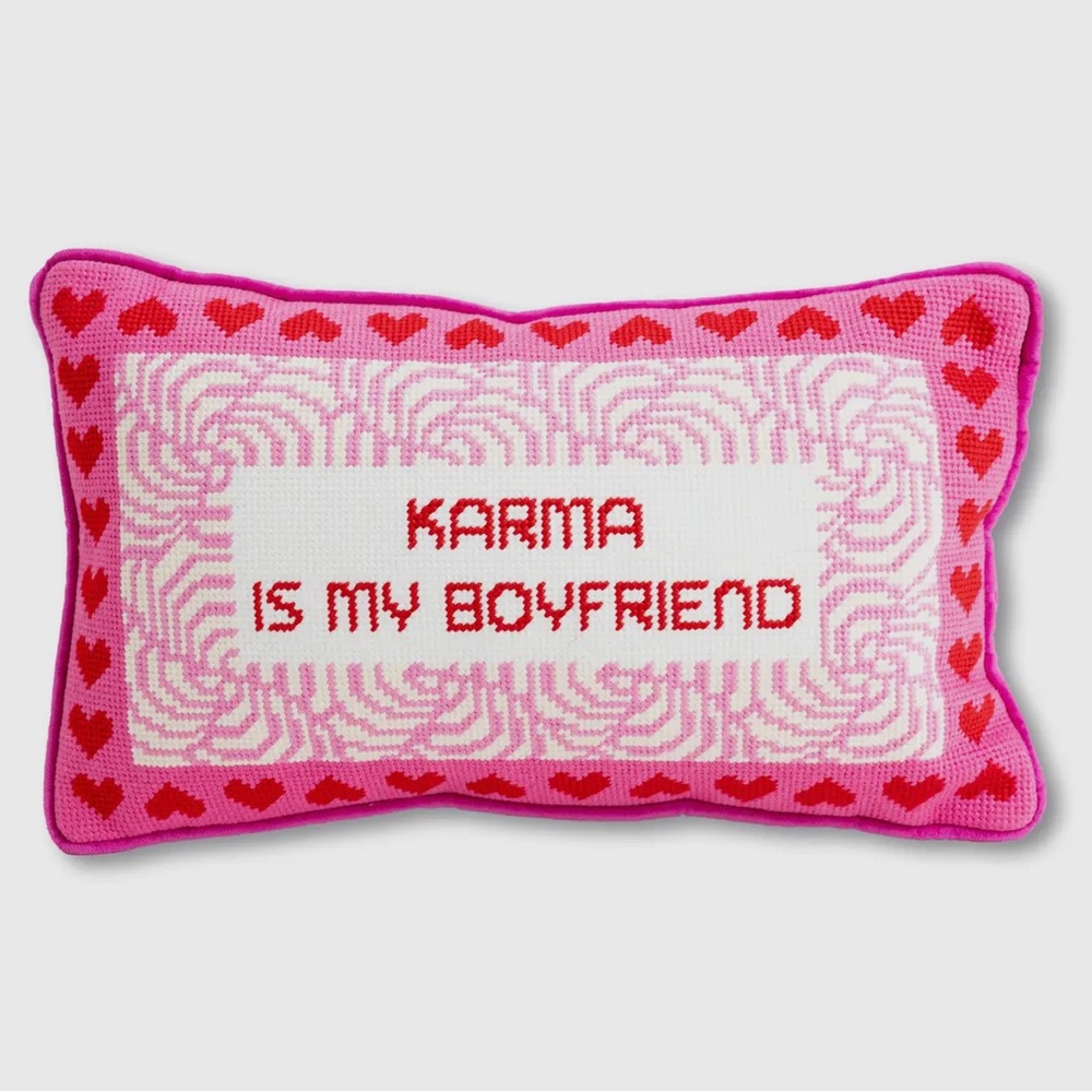 Pink "Karma Is My Boyfriend" Accent Pillow